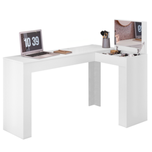 Penteadeira Escrivaninha Canto Com Espelho 135x82 cm Jade Branco Fosco MOBLER