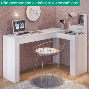 Penteadeira Escrivaninha Canto Com Espelho 135x82 cm Jade Branco Fosco MOBLER