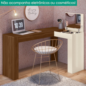 Penteadeira Escrivaninha Canto Com Espelho 135x82 cm Jade Freijo Off White MOBLER
