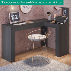 Penteadeira Escrivaninha Canto Com Espelho 135x82 cm Jade Preto Fosco MOBLER