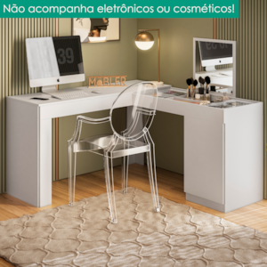 Penteadeira Escrivaninha Canto Com Espelho 136x136 cm New Star Branco Fosco MOBLER