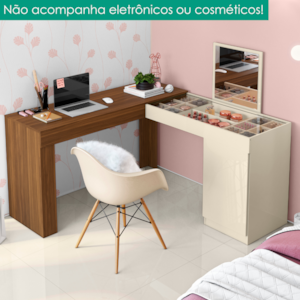 Penteadeira Escrivaninha Canto Com Espelho 136x136 cm New Star Freijo Off White MOBLER