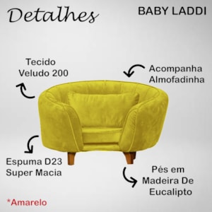 Poltrona Cama Caminha Pet Baby Laddi Veludo Amarelo Dvinn