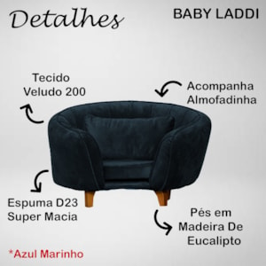 Poltrona Cama Caminha Pet Baby Laddi Veludo Azul Marinho Dvinn