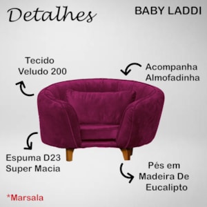 Poltrona Cama Caminha Pet Baby Laddi Veludo Marsala Dvinn