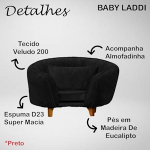 Poltrona Cama Caminha Pet Baby Laddi Veludo Preto Dvinn