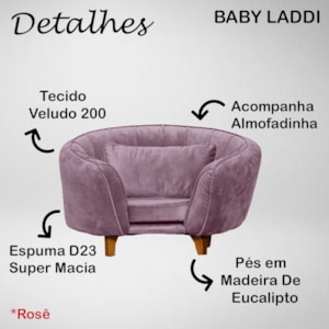 Poltrona Cama Caminha Pet Baby Laddi Veludo Rose Dvinn