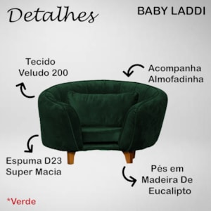 Poltrona Cama Caminha Pet Baby Laddi Veludo Verde Dvinn