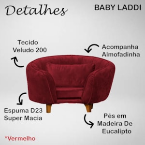 Poltrona Cama Caminha Pet Baby Laddi Veludo Vermelho Dvinn