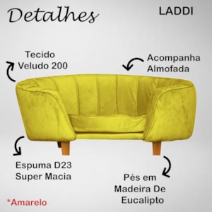 Poltrona Cama Caminha Pet Laddi Veludo Amarelo Dvinn