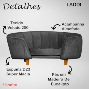 Poltrona Cama Caminha Pet Laddi Veludo Grafite Dvinn