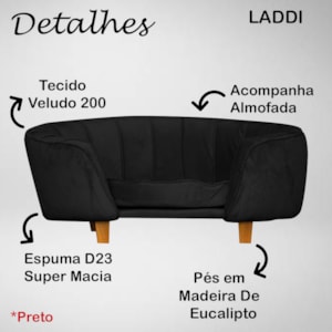 Poltrona Cama Caminha Pet Laddi Veludo Preto Dvinn