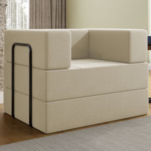 Poltrona Cama Modular 90 cm Monaco Linho Bege VConcept