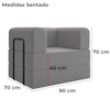 Poltrona Cama Modular 90 cm Monaco Linho Cinza VConcept