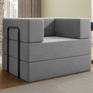 Poltrona Cama Modular 90 cm Monaco Linho Cinza VConcept