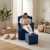 Poltrona de Amamentacao Balanco e Puff Malu Suede Azul Marinho MPassos