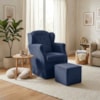 Poltrona de Amamentacao Balanco e Puff Malu Suede Azul Marinho MPassos