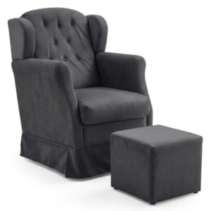 Poltrona de Amamentacao Balanco e Puff Malu Suede Preto MPassos