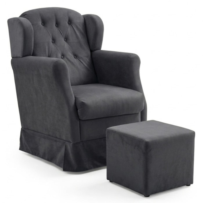 Poltrona de Amamentacao Balanco e Puff Malu Suede Preto MPassos