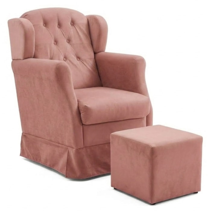 Poltrona de Amamentacao Balanco e Puff Malu Suede Rose MPassos