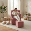 Poltrona de Amamentacao Balanco e Puff Malu Suede Rose MPassos