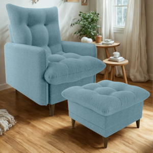 Poltrona De Amamentaçao E Puff Montreal Boucle F495 Azul Milani Store