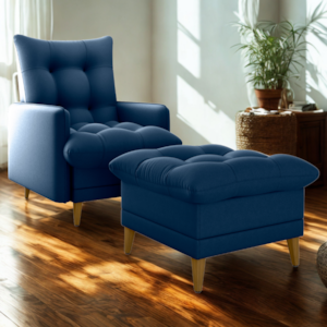 Poltrona De Amamentaçao E Puff Montreal Veludo Light Azul Milani Store