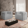 Poltrona Decorativa 90 cm Pes Metal Monaco Linho Cinza Milani Store