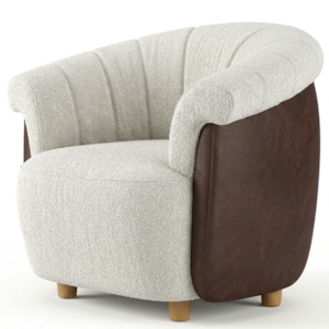 Poltrona Decorativa Alce Pes Madeira Boucle E Courino TCE 1010 TCS 721 MOLL