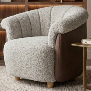 Poltrona Decorativa Alce Pes Madeira Boucle E Courino TCE 1010 TCS 721 MOLL
