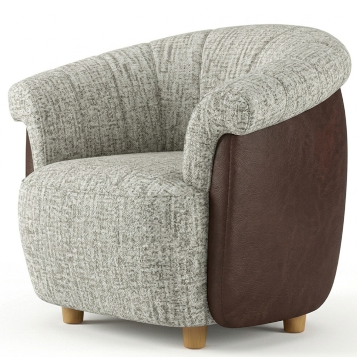 Poltrona Decorativa Alce Pes Madeira Boucle E Courino TCE 1018 TCS 721 MOLL