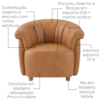 Poltrona Decorativa Alce Pes Madeira Courino TCS 727 MOLL