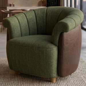 Poltrona Decorativa Alce Pes Madeira Linho Color Trend E Courino TCA 307 TCS 721 MOLL