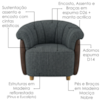 Poltrona Decorativa Alce Pes Madeira Linho E Courino TCS 718 TCS 721 MOLL