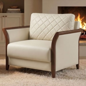 Poltrona Decorativa Ambar Braços Pes Em Madeira Courino TCS 725 MOLL