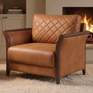 Poltrona Decorativa Ambar Braços Pes Em Madeira Courino TCS 727 MOLL