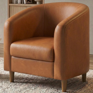 Poltrona Decorativa Aura Pes Madeira Courino TCS 727 MOLL