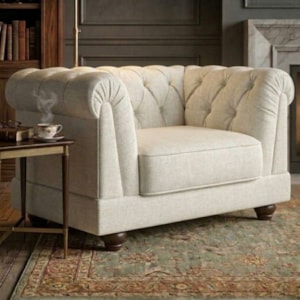 Poltrona Decorativa Capitone Acorde Pes MDF Linho TCS 701 MOLL