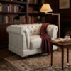 Poltrona Decorativa Capitone Acorde Pes MDF Linho TCS 701 MOLL