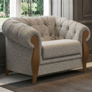 Poltrona Decorativa Capitone Milano Pes Madeira Boucle TCE 1018 MOLL