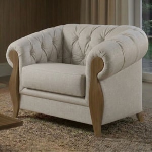 Poltrona Decorativa Capitone Milano Pes Madeira Linho TCS 701 MOLL