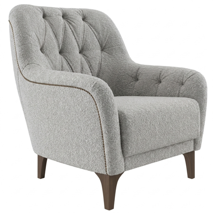 Poltrona Decorativa Capitone Sasha Pes Madeira Boucle TCE 1018 MOLL