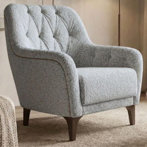 Poltrona Decorativa Capitone Sasha Pes Madeira Boucle TCE 1018 MOLL