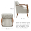 Poltrona Decorativa Capitone Siena Pes Madeira Linho TCS 701 MOLL