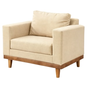 Poltrona Decorativa Com Almofada E Pes Madeira Beny Linho Bege MPassos