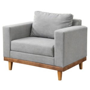 Poltrona Decorativa Com Almofada E Pes Madeira Beny Linho Cinza Escuro MPassos