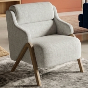Poltrona Decorativa Madri Pes Madeira Linho TCS 701 MOLL
