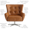 Poltrona Decorativa Malta Base Giratoria Courino TCS 727 MOLL