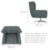 Poltrona Decorativa Malta Base Giratoria Linho TCS 718 MOLL