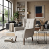 Poltrona Decorativa Malta Base Madeira Linho TCS 701 MOLL